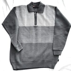 Vintage Hotways 90 Viktram Sweater Men's Sz 42 Large Gray 1/4 Zip Retro Textured